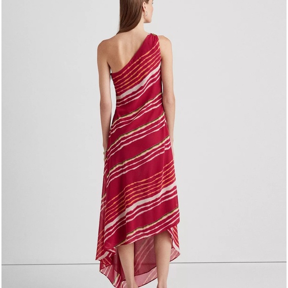 Ralph Lauren Striped One-Shoulder Crinkle Georgette Dress (NWT) - Picture 2 of 6
